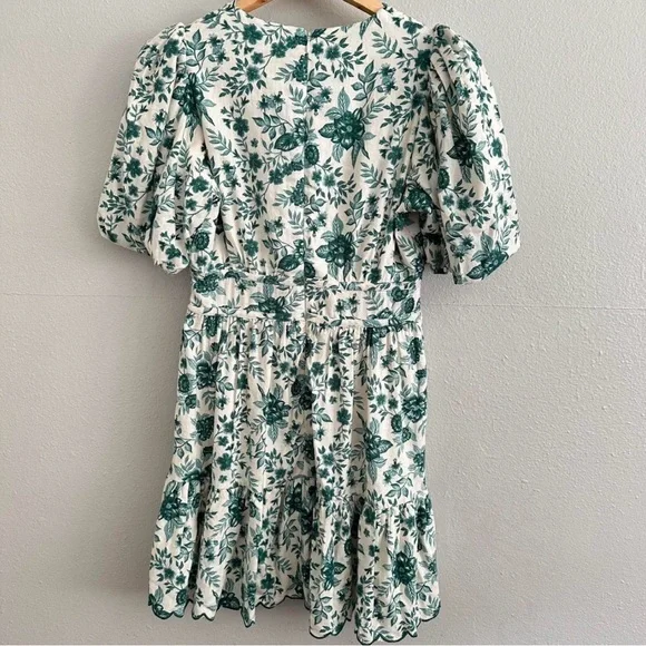House of Harlow 1960 Green and White Floral Tie-Front Puff-Sleeve Mini Dress - Picture 2 of 2